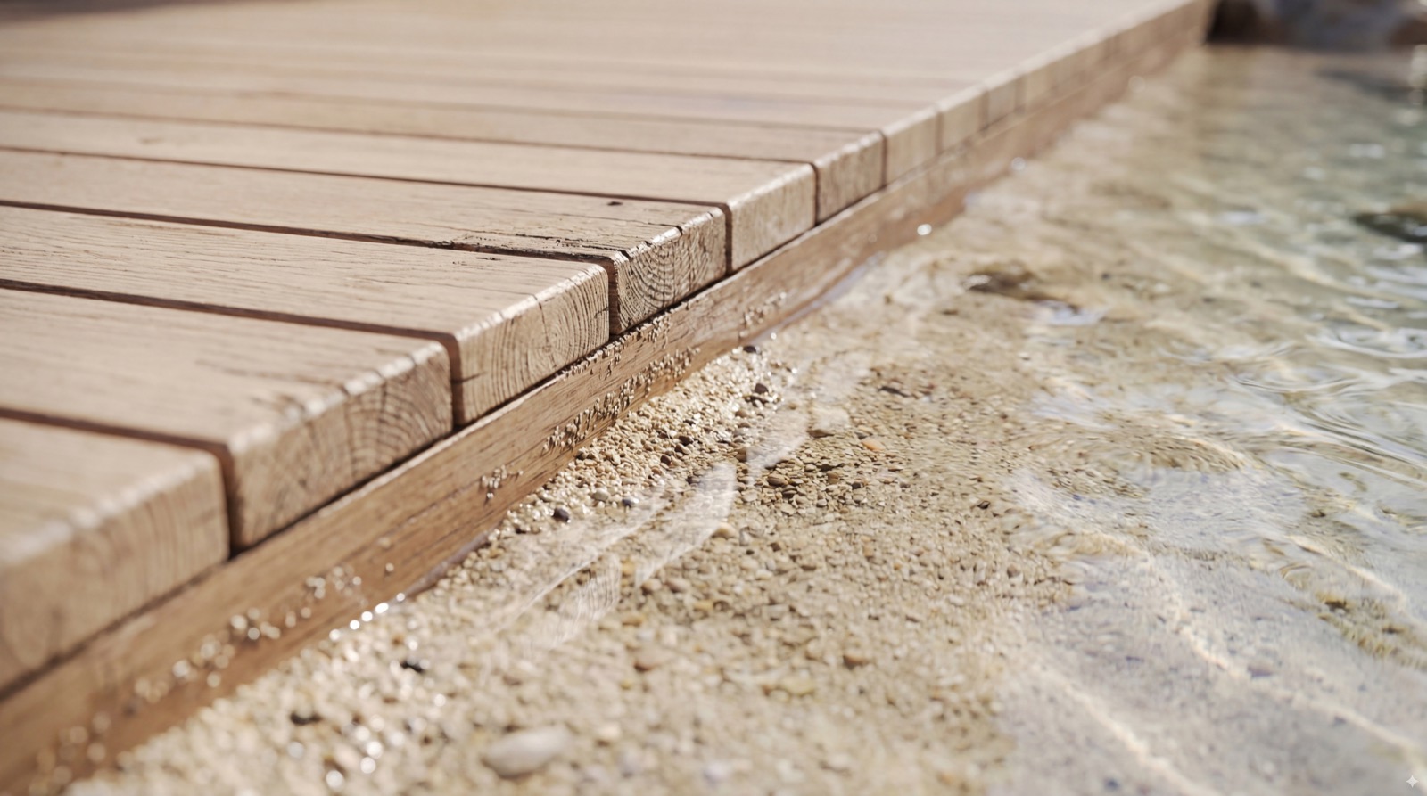 Deck, areia e água